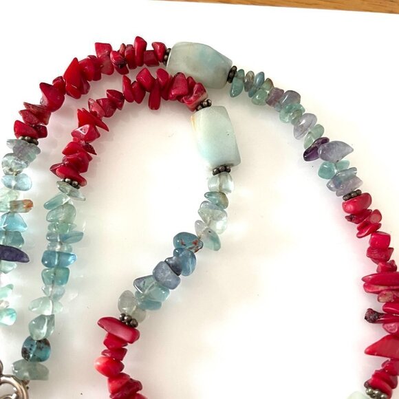 Artisan Hand Made Aquamarine Red Jasper Quartz Toggle Clasp Pendant Necklace - Picture 3 of 5